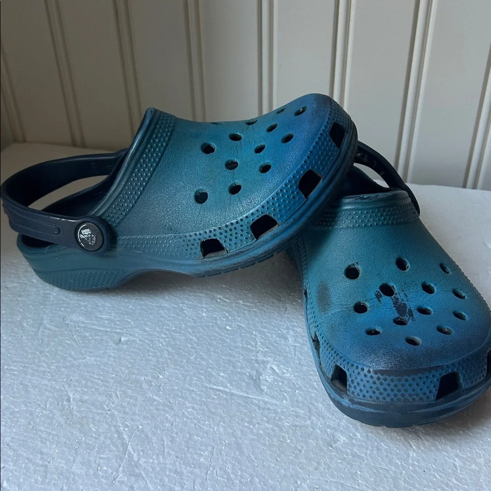Crocs Kids SlipOn rubber Clogs slingback Mules unisex size 13 aqua/navy